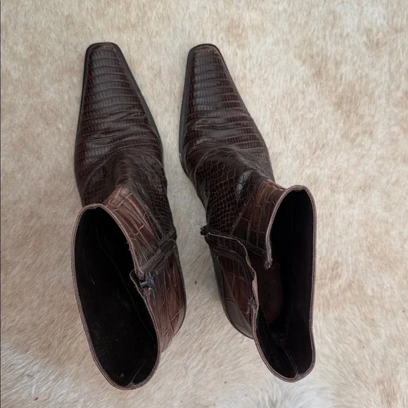 vintage Via Spiga brown crocodile/snake-embossed leather ankle boots - Picture 11 of 11